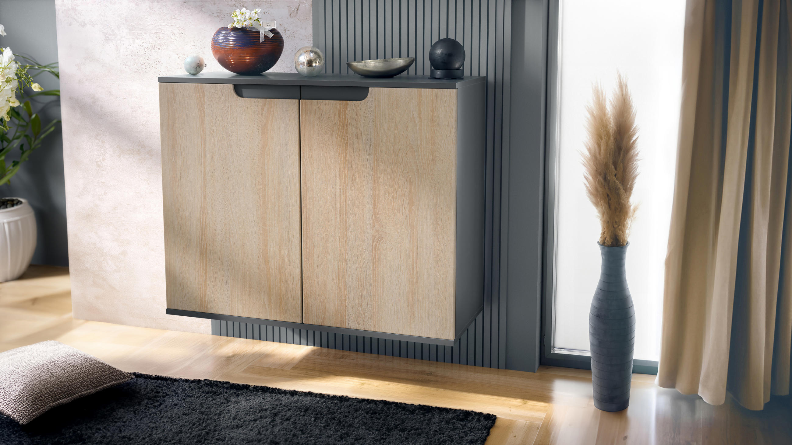 KOMMODE Sylt Eiche sägerau - Eiche San Remo, Holzwerkstoff (92.5/73.5/35cm) - Vladon