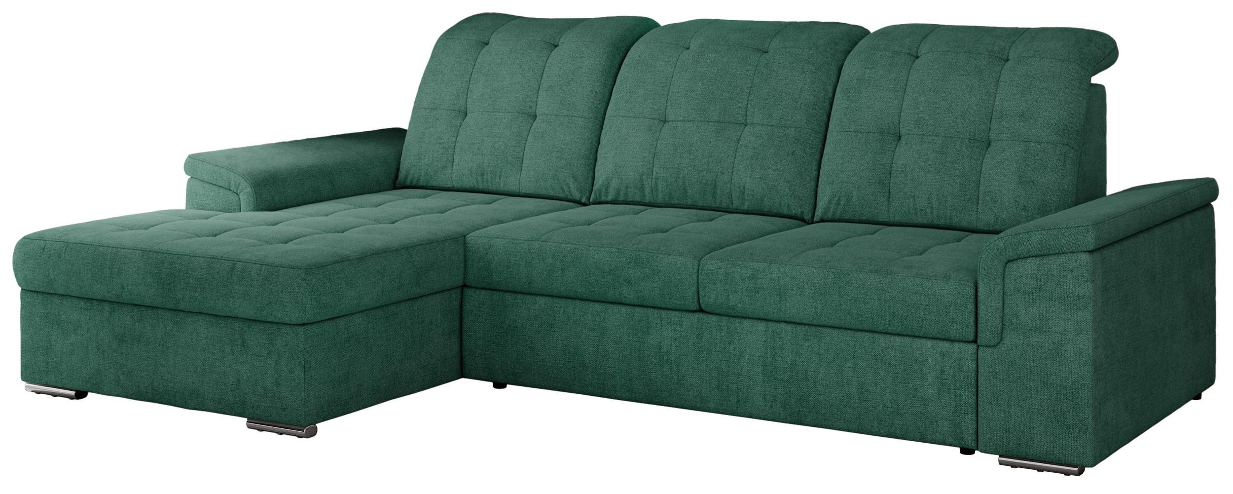 ECKSOFA MADRITO L - Grün Struktur - Links - Silberfarben/Grün, Textil/Metall (160/256cm)