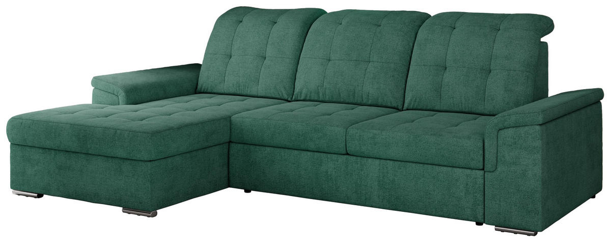 ECKSOFA MADRITO L - Grün Struktur - Links - Silberfarben/Grün, Textil/Metall (160/256cm)