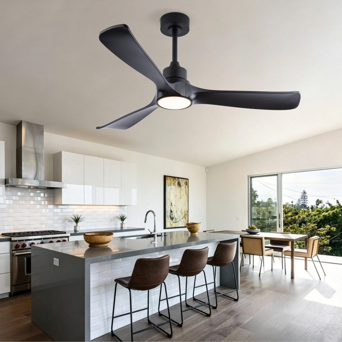 DECKENVENTILATOR & LED Beleuchtung Vor-/Rücklauf reversibler DC-Motor - Schwarz, Kunststoff (132/132/45.7cm) - BEXEVUE