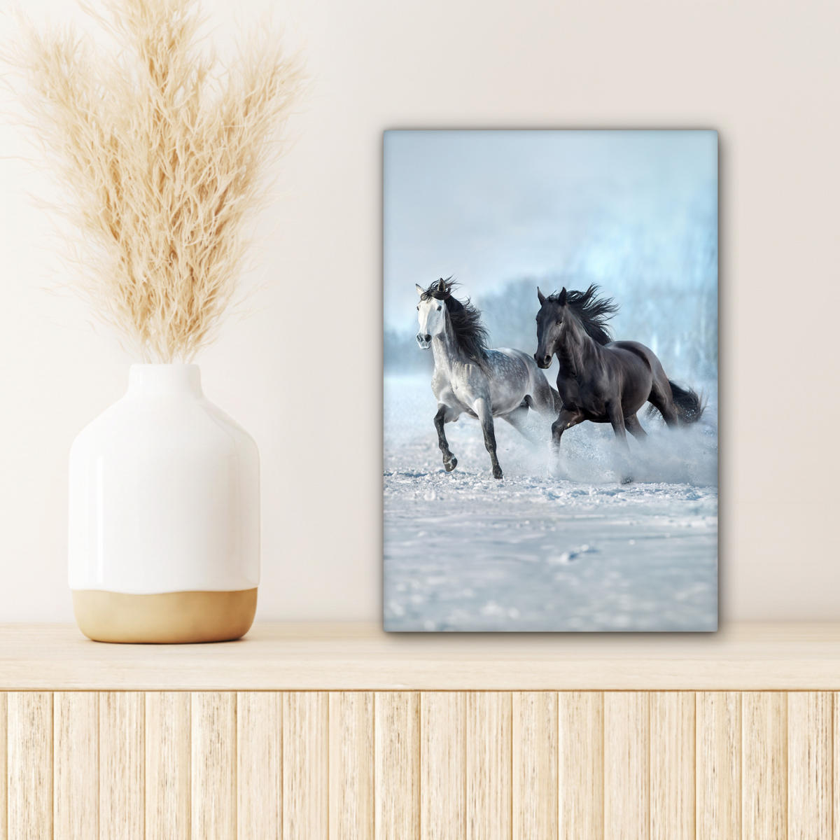 LEINWANDBILD Pferde - Winter - Tiere - Natur - Schnee 20x30 cm - Anthrazit, Textil (20/30cm) - MuchoWow