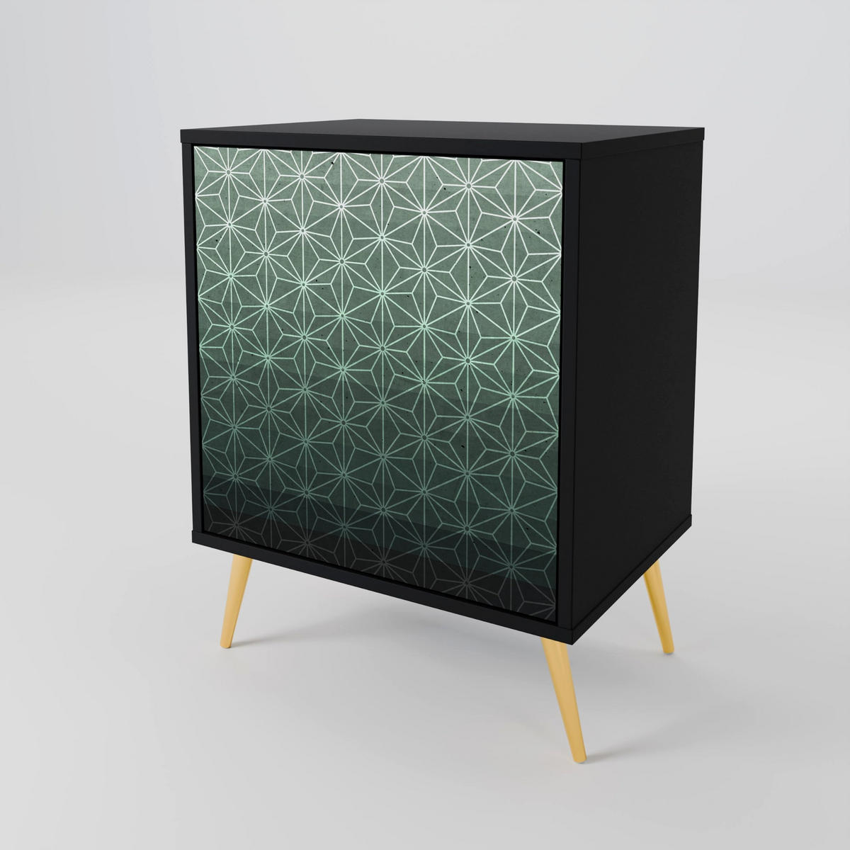SIDEBOARD ORNAMENTAL GLIMMER, Schwarz, 57,5x42x67,5 cm, Schwarze Metall-Rahmenfüße - Multicolor/Schwarz, Holzwerkstoff/Metall (57.5/67.5/42cm) - SpaceRebels