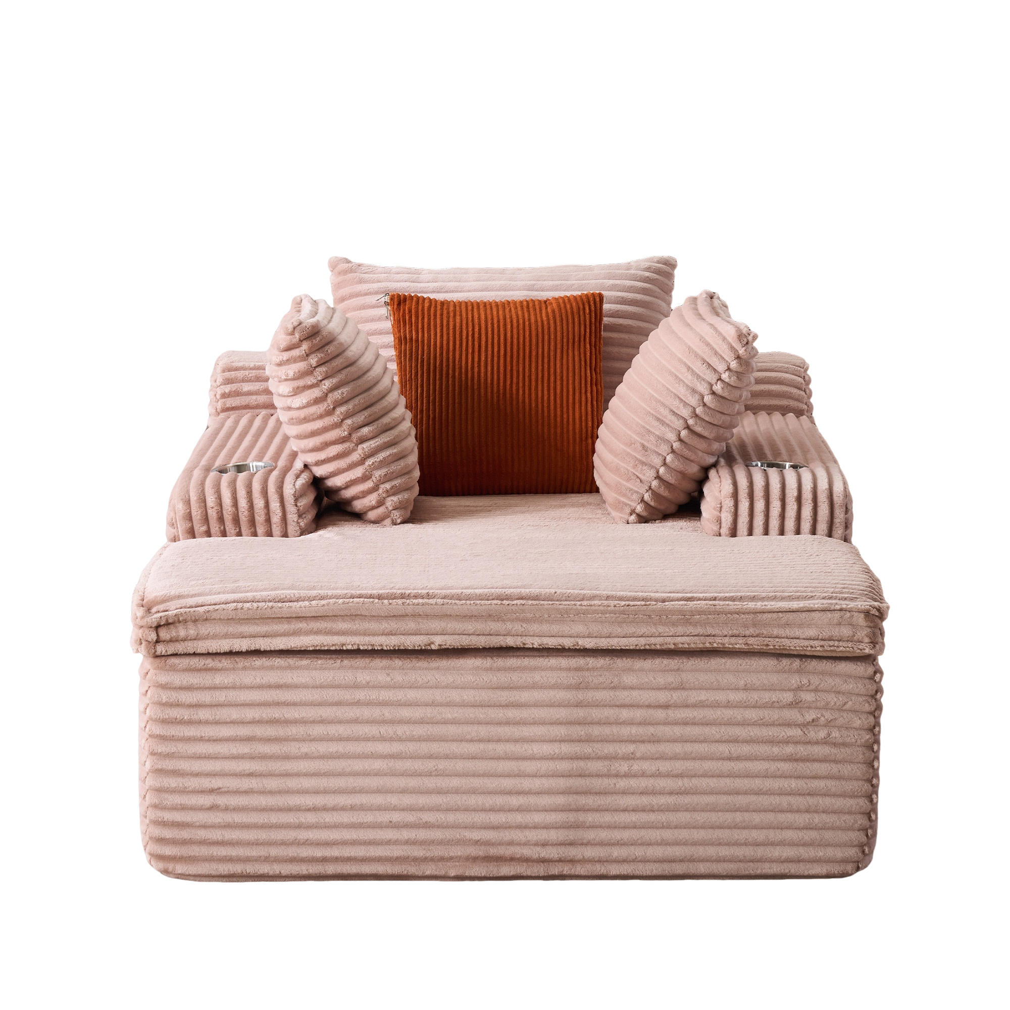 SCHLAFSOFA 165/112/63 cm Rosa mit Chaiselongue, 3 Kissen und 1 Decke - Rosa, Textil (112/63/165cm) - Oxeza