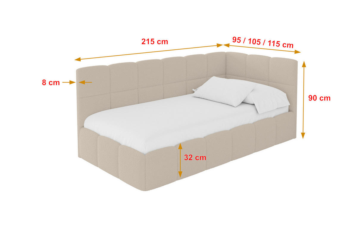 EINZELBETT Jugendbett mit Bettkasten Links, ohne Matratze - LIVY 90x200 Dunkelbeige - Mokka, Holzwerkstoff/Textil (90/200cm) - ALTDECOR