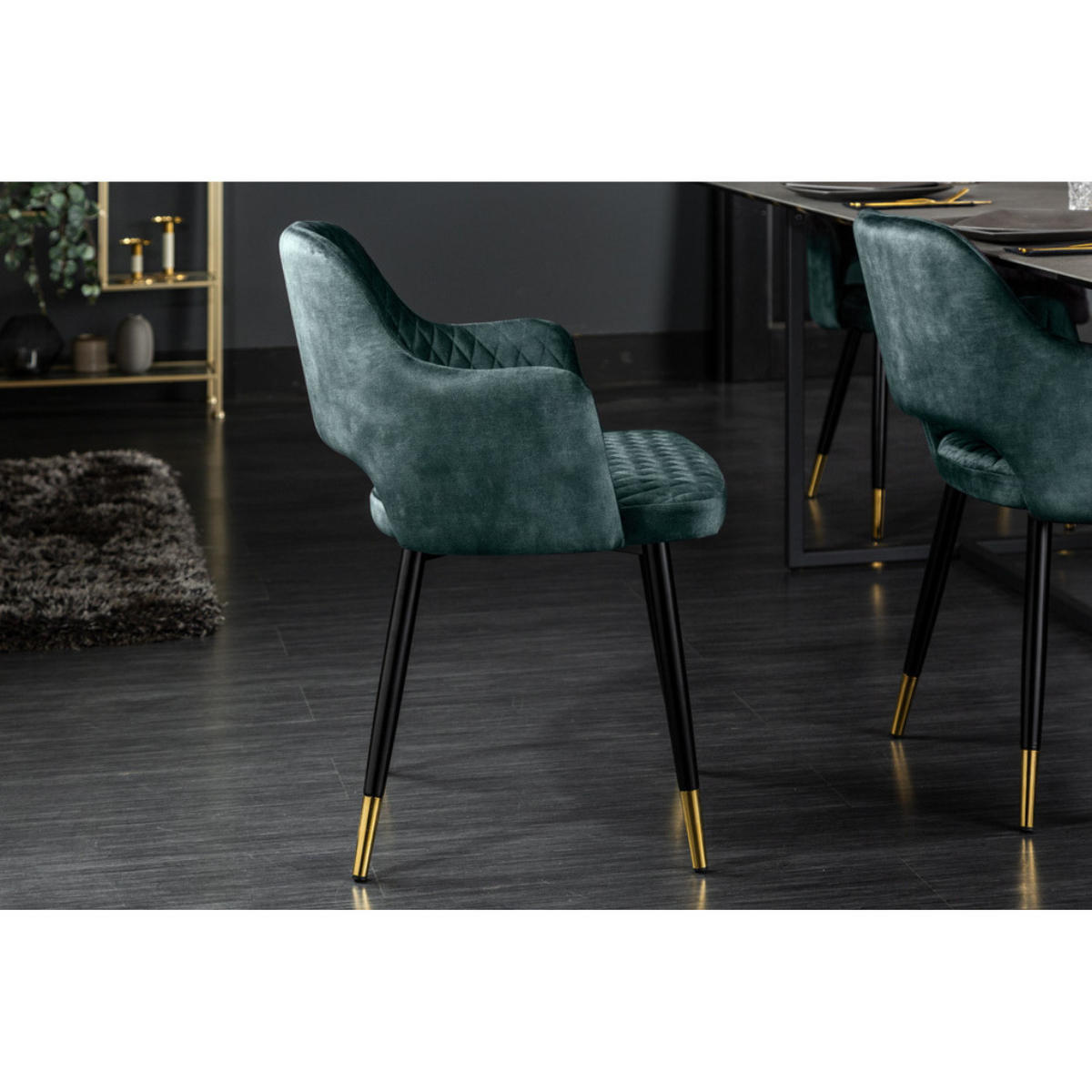 STUHL PARIS Samt Petrol, Gold - Blau/Petrol, Textil (56/81/57cm) - riess-ambiente