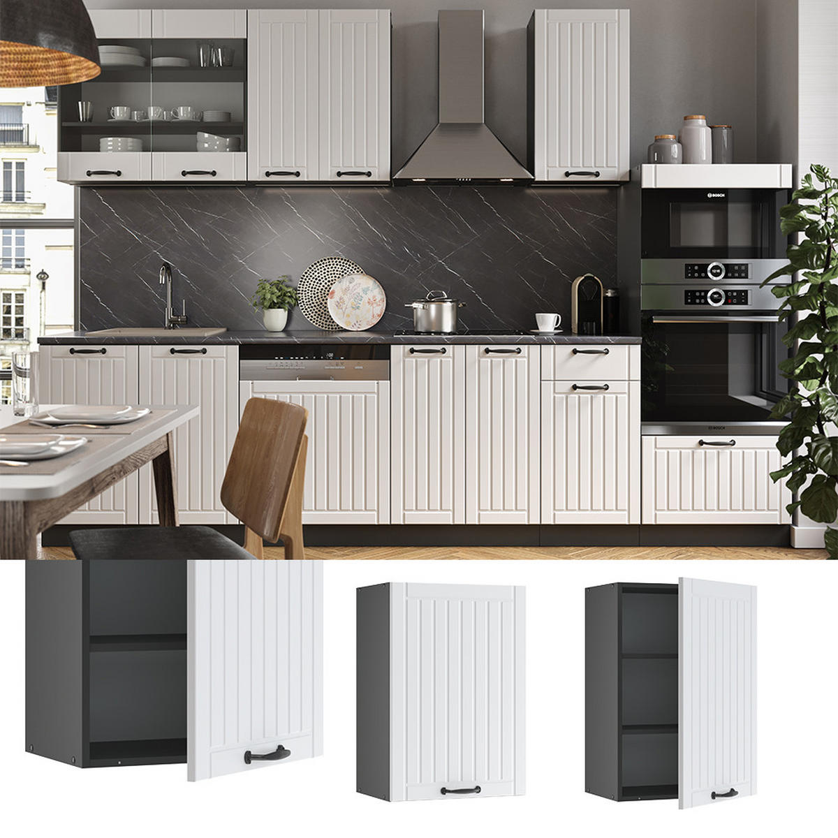 HÄNGESCHRANK Fame-Line Weiß Landhaus 50 cm - Anthrazit/Weiß, Holzwerkstoff (50/72/34.1cm) - Vicco