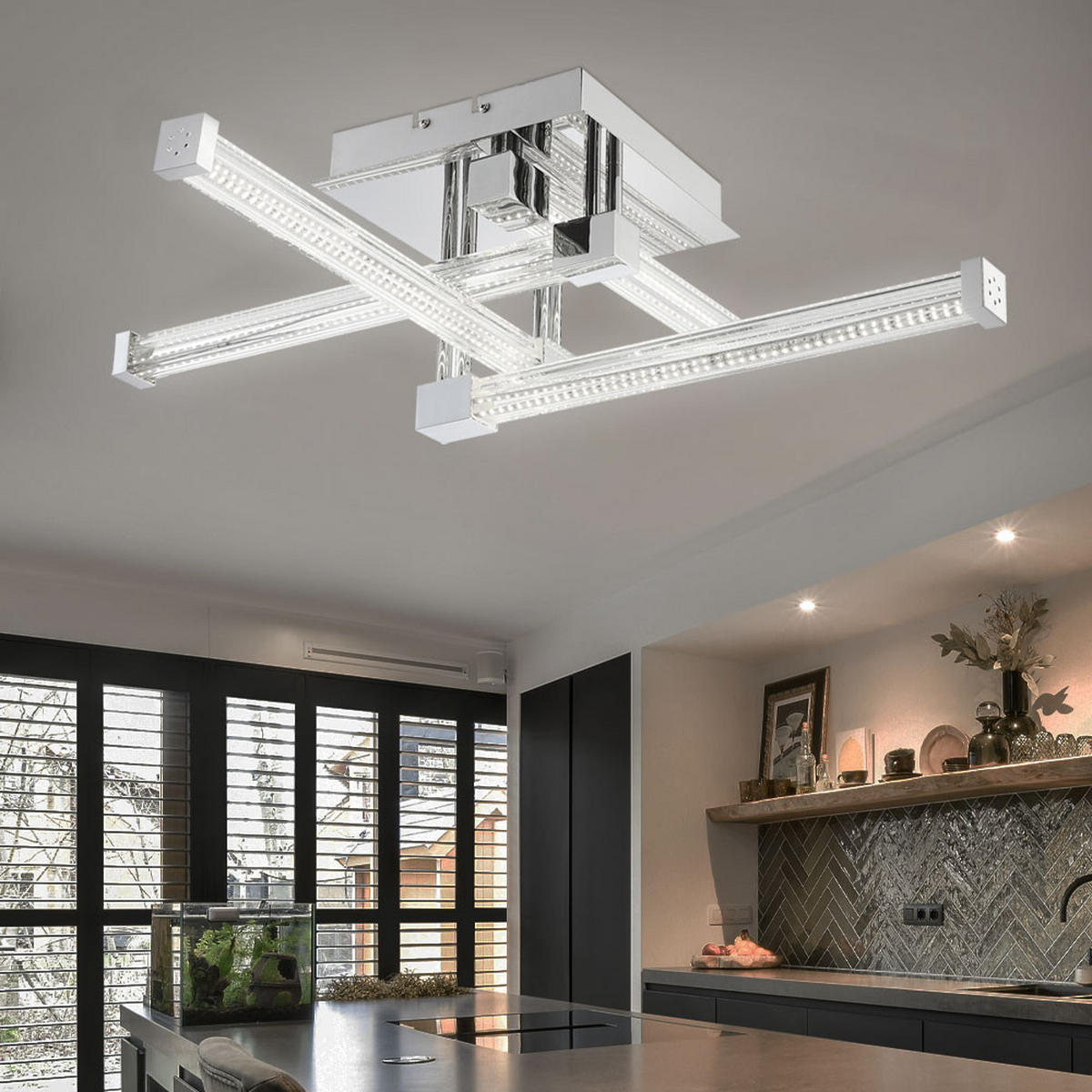 LED DECKENLEUCHTE Metall Glas Silber - Silberfarben, Glas (69.2/69.2/18.9cm) - Globo Lighting