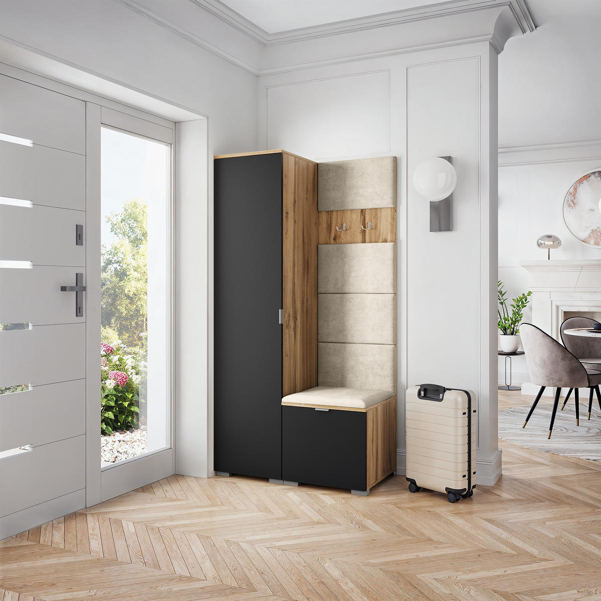 GARDEROBENSCHRANK LORI 95/181/51 cm Modern Eiche Wotan - Eiche Wotan/Schwarz, Holzwerkstoff (95/181/51cm) - MASSENO