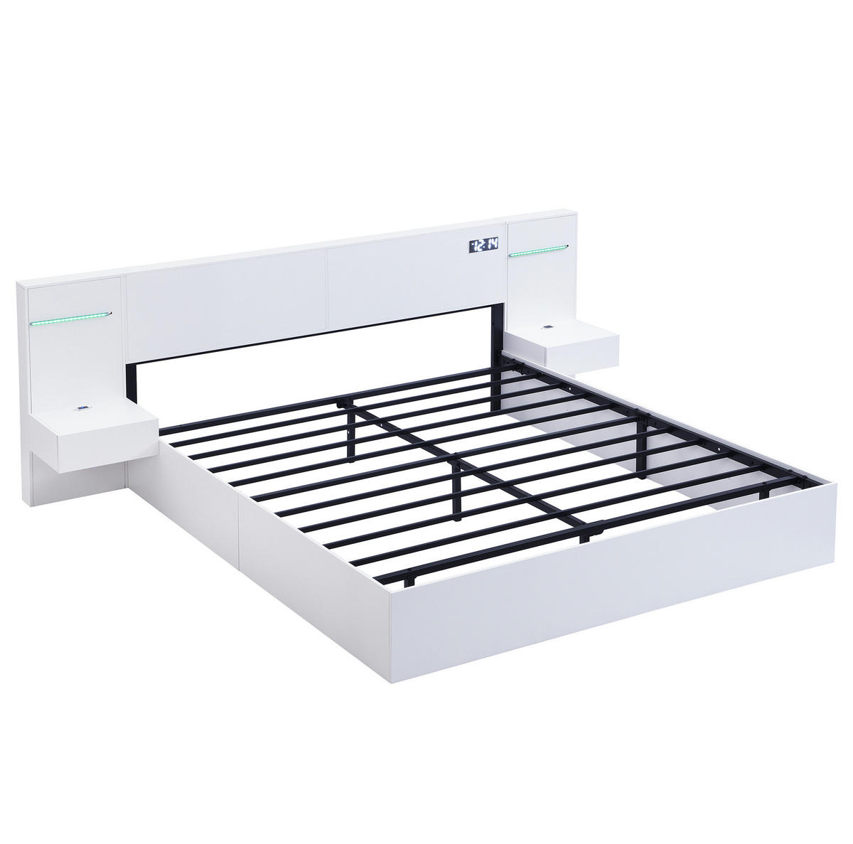 ČALÚNENÁ posteľ 180/200 cm MDF biela, s LED osvetlením, Bluetooth a USB - biela, kompozitné drevo (180/200cm) - BEAOK