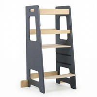 LERNTURM Anthrazit Natur höhenverstellbar - Multicolor, Holz (40/90/44cm) - Relaxdays