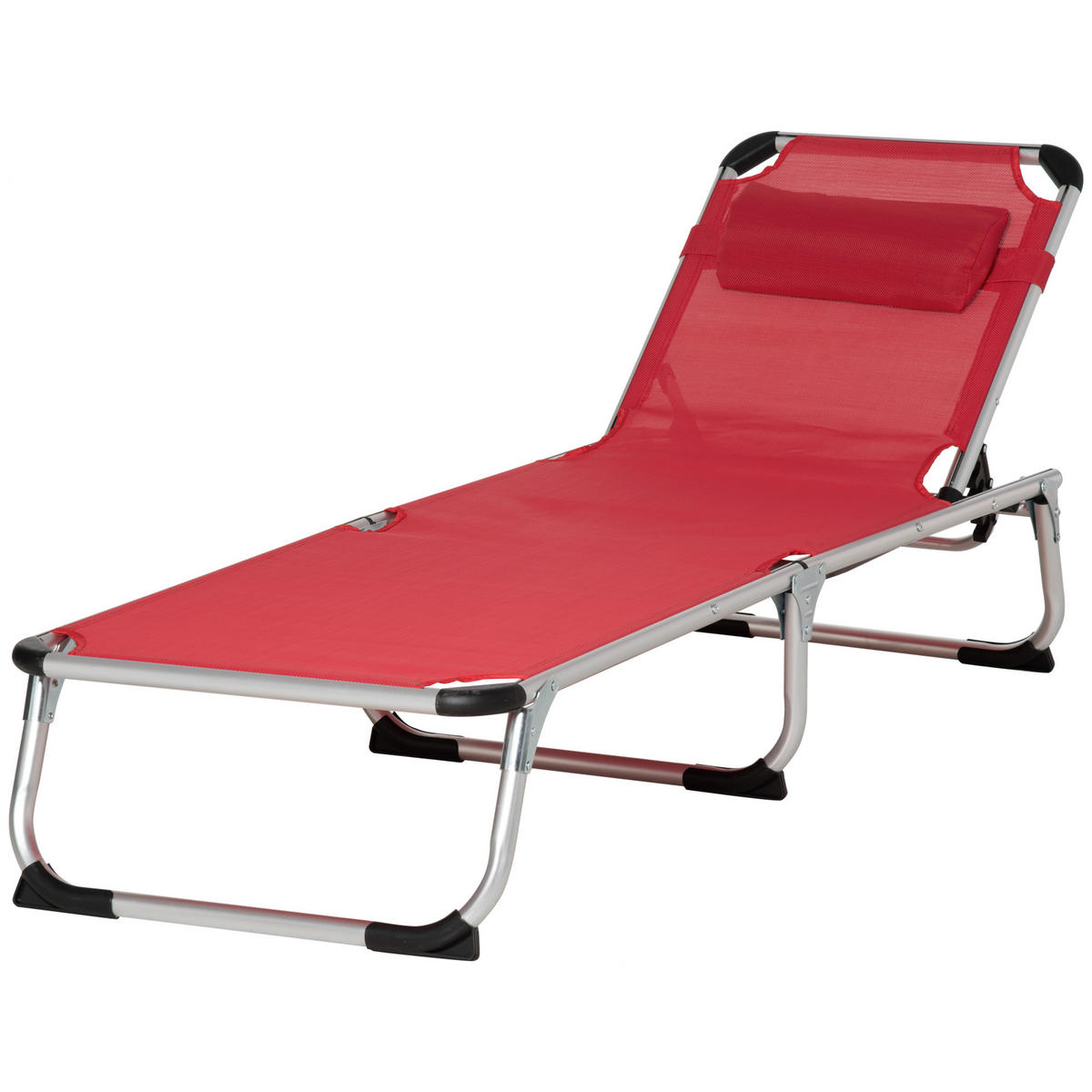SONNENLIEGE DE-07653 4-stufig verstellbar, faltbar, mit Kopfkissen Rot - Rot, Metall (60/76/165cm) - ComfortXL