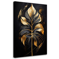 WANDBILD schwarzes und goldenes monstera blatt - Goldfarben, Textil (70/100cm) - Feeby