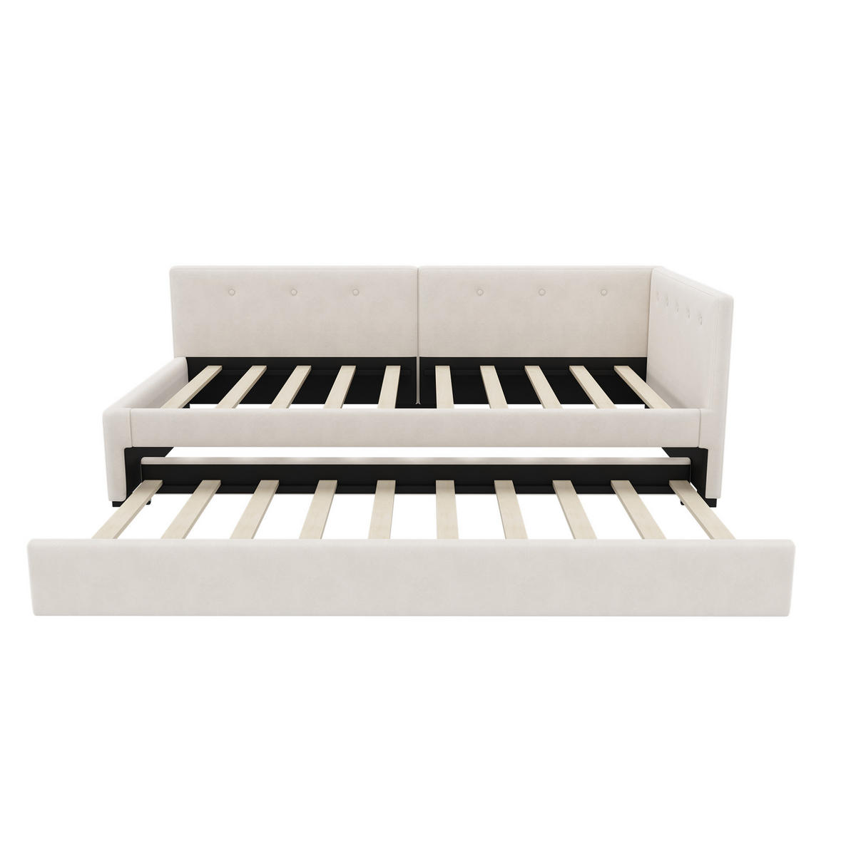 TAGESBETT aus Samt 90x200 cm Beige mit ausziehbarem Rollbett und Lattenrost, minimalistisches Design - Beige, Textil (90/200cm) - Modfu