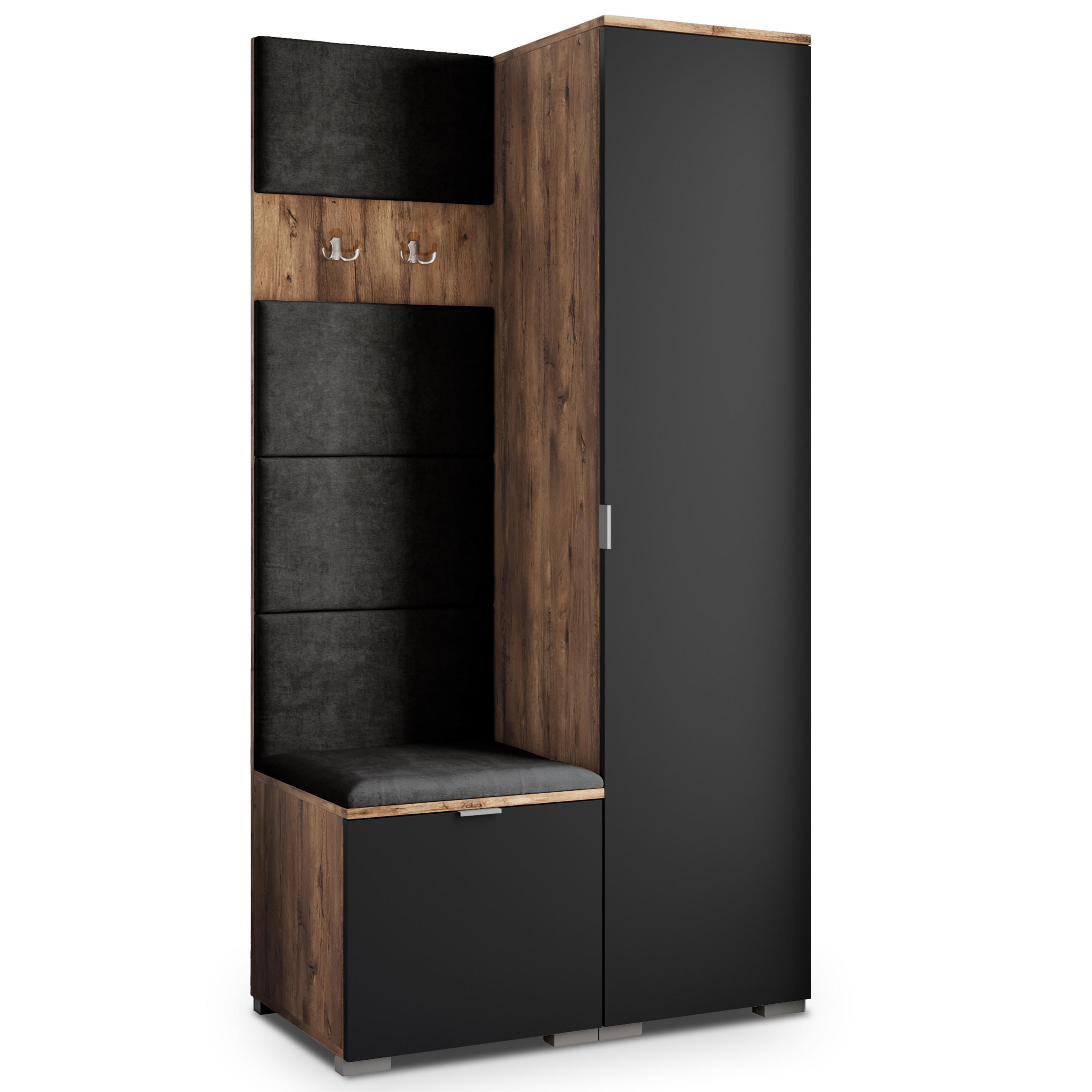 Masseno Garderobenschrank Eiche, Schwarz, Schwarz 95x181x51 cm