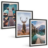 BILDER SET 3er Set - 40x60 cm Schwarzer Rahmen - Seeboote Hirsche Berge - Schwarz, Kunststoff (40/60cm) - TULUP