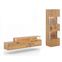 WOHNWAND Tirano 2er-Set Eiche Natur / Hirnholz - Eichefarben/Schwarz, Holz/Metall (243/142/39cm) - Feldmann-Wohnen