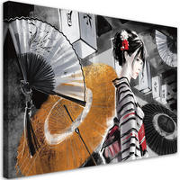 WANDBILD geisha mit einem fan - Schwarz, Textil (60/40cm) - Feeby