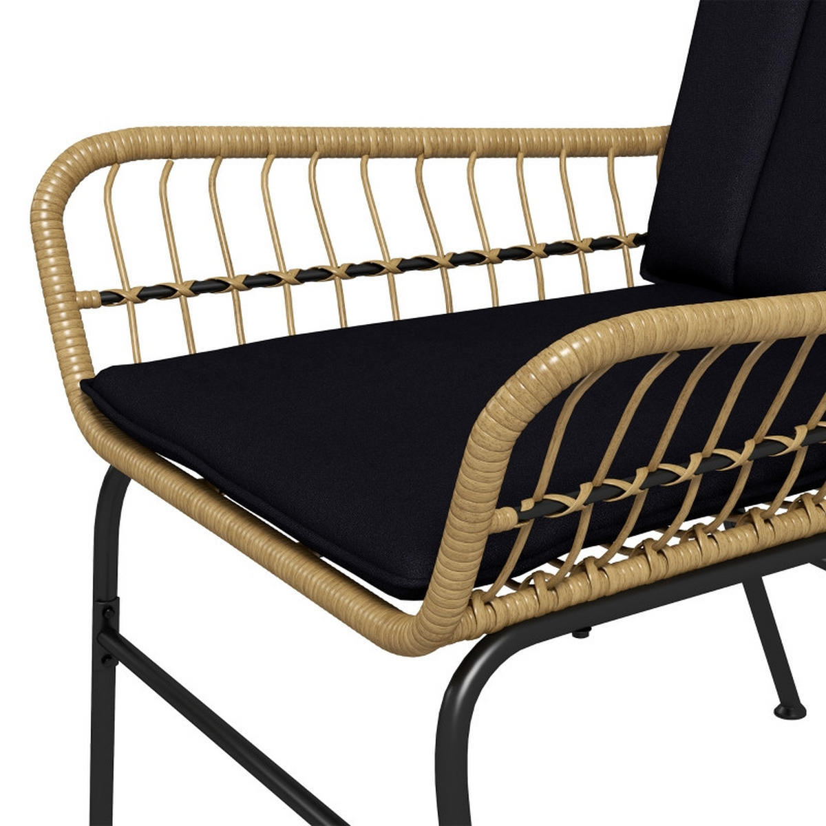 BALKONSET 3-teilig,50×50×40cm schwarz aus Rattan mit Kissen und Glas Tisch - Schwarz, Naturmaterialien - Modfu