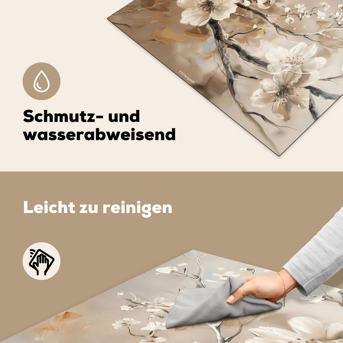 HERDABDECKPLATTE Blumen - Abstrakt - Gemalt - Beige 77x59 cm - Kaschmir, Kunststoff (77/0.2/59cm) - MuchoWow