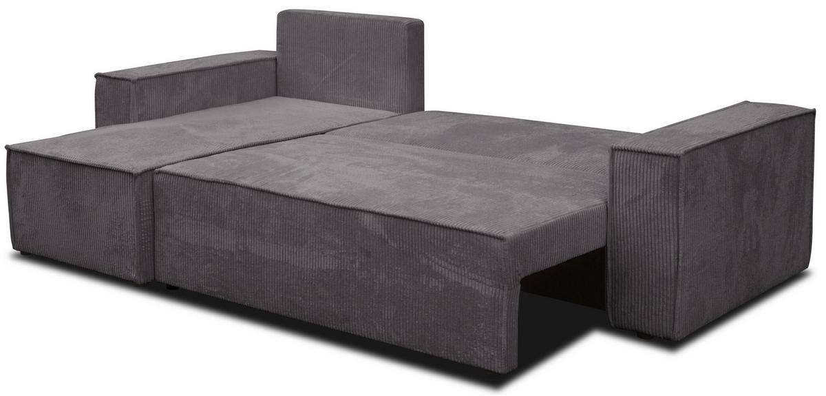 ECKSOFA Hugo L in L-Form mit Schlaffunktion und Bettkasten, Farbe: Dunkelgrau, Cordstoff, Ottomane Unsiversal - Dunkelgrau, Textil (244/145cm) - VENASI MÖBEL