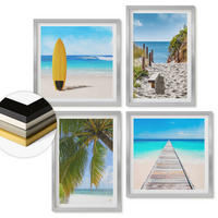 WANDBILDER 4er Set - 50x50 cm & 40x60 cm Silberner Rahmen - Urlaubsblick Strand Palmen - Silberfarben, Kunststoff (50/50cm) - ArtPrintCave