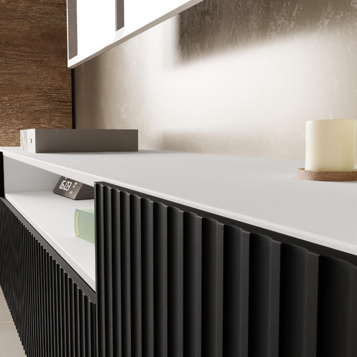 TV-SCHRANK Noe III 200 cm, dreitürig, weiß, schwarz - Schwarz/Weiß, Kunststoff (200/53/41cm) - Margaret Hadas24