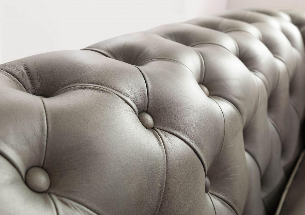 SOFA 2-Sitzer Echtleder 158x82x75 grau CHESTERFIELD #202 - Grau, Leder (162/75/82cm) - Massivmoebel24