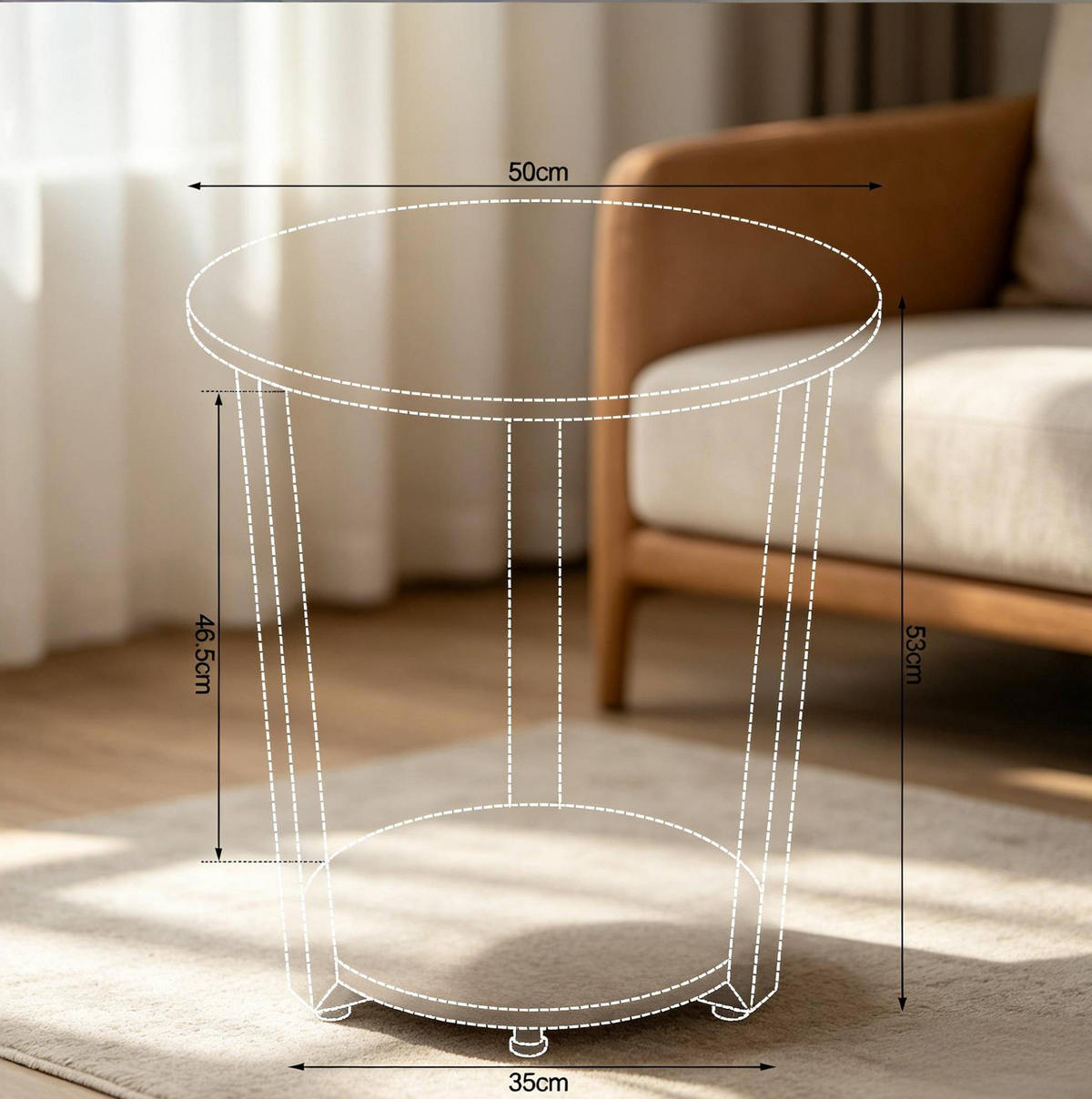 COUCHTISCH 50 x 53 cm mit 2 Ablagen in Rustik Braun - Braun, Holzwerkstoff (50/50/53cm) - Flora Grace