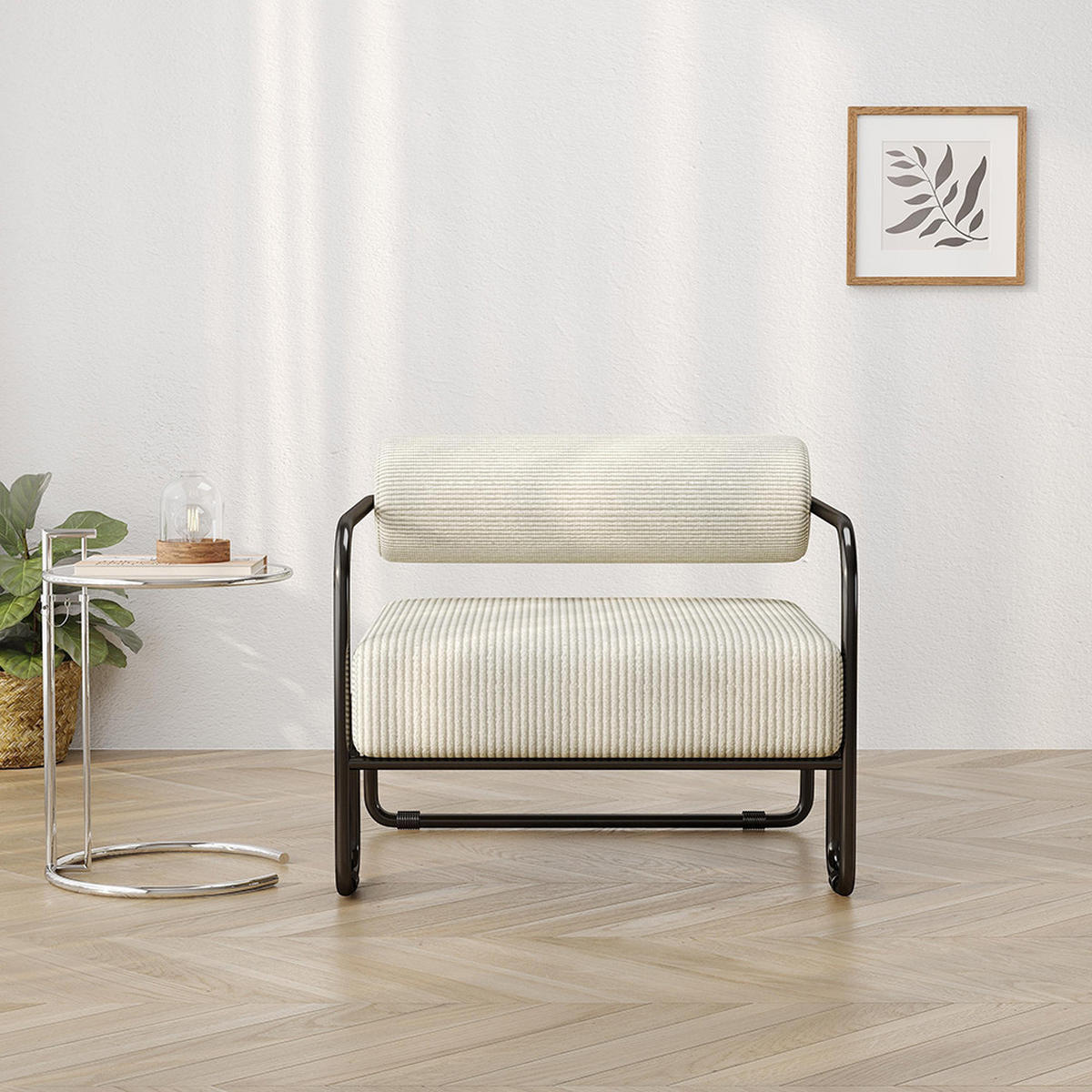 LOUNGE-SESSEL 68.5×73×70.5CM, Corduroy & schwarzem Metallgestell, Beige - Beige, Textil (73/70.5/68.5cm) - KOMHTOM