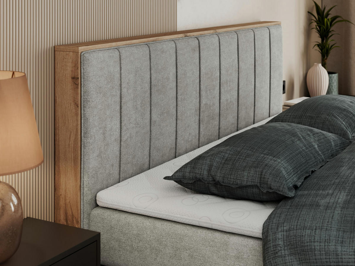 BOXSPRINGBETT BELLISSIMO KING 140/200 Hellgrau Struktur - H3 - Hellgrau, Holz/Textil (140/200cm) - MKS
