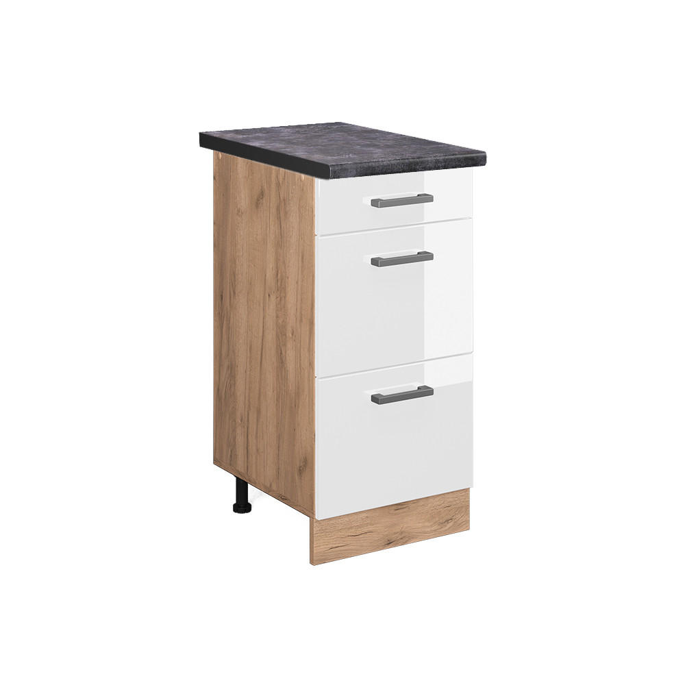 KÜCHENUNTERSCHRANK R-Line Weiß Hochglanz 40 cm mit Schubladen AP Anthrazit - Weiß Hochglanz/Eiche Wotan, Holzwerkstoff (40/81.6/60cm) - Vicco