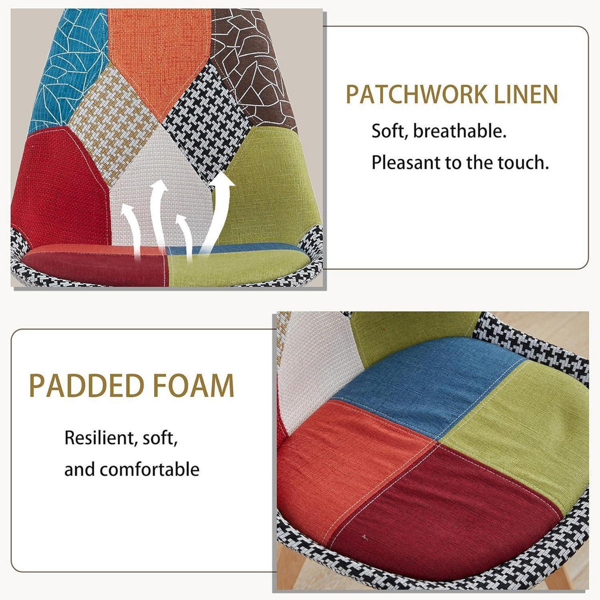 ESSZIMMERSTUHL 2er-Set Patchwork Stoff Massivholzbeine Rot - Multicolor, Textil (41/83.5/42cm)