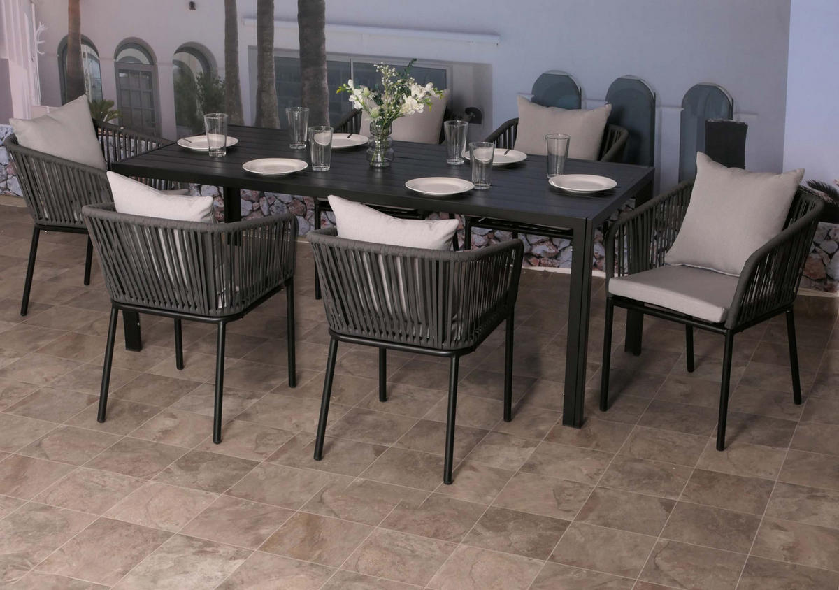 GARTENGARNITUR Tisch+6xStuhl Anthrazit Grau - Anthrazit, Metall - PROREGAL