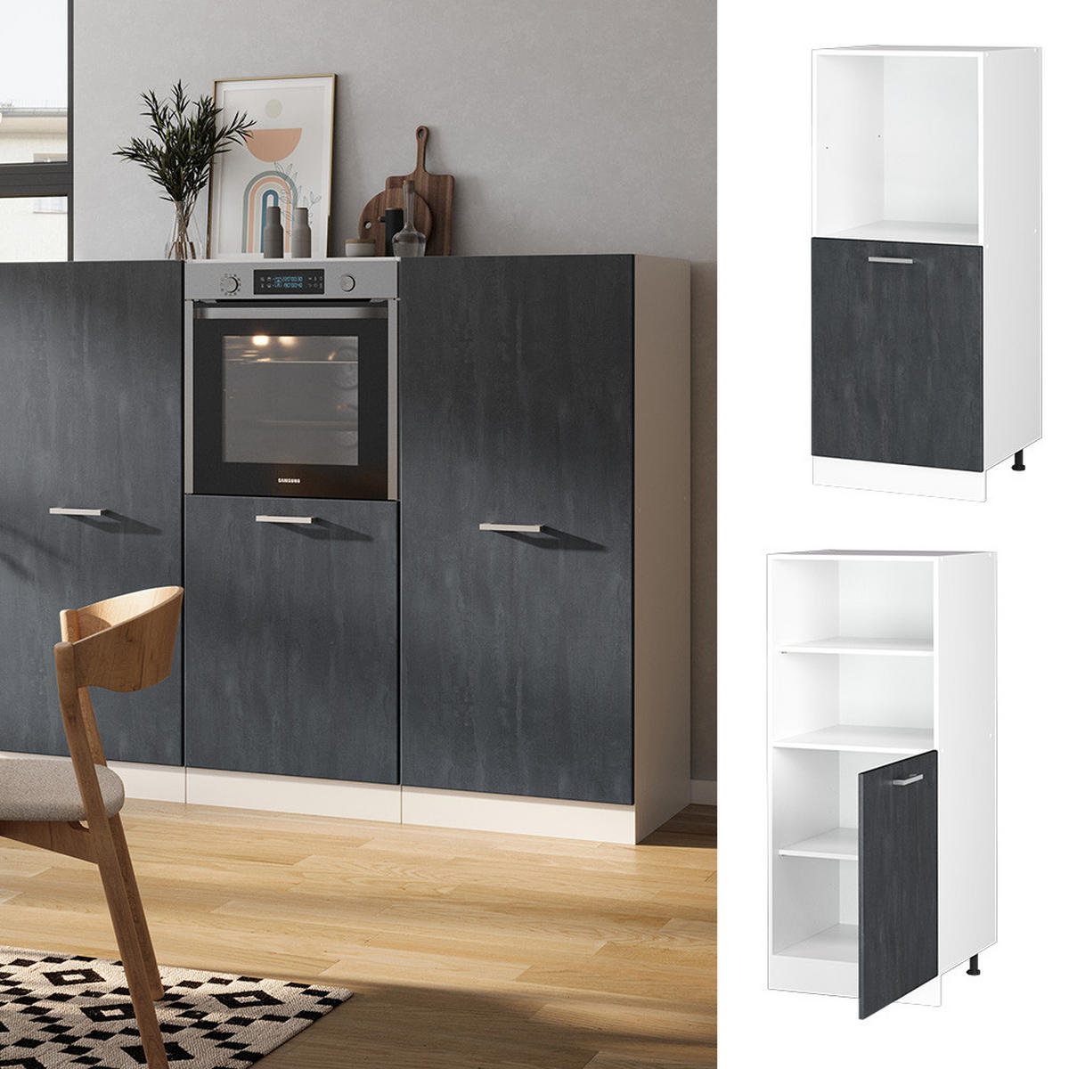 SKŘÍŇKA NA VESTAVĚNOU TROUBU R-Line Černý beton 60 cm - bílá/černá, kompozitní dřevo (60/143/57cm) - Vicco