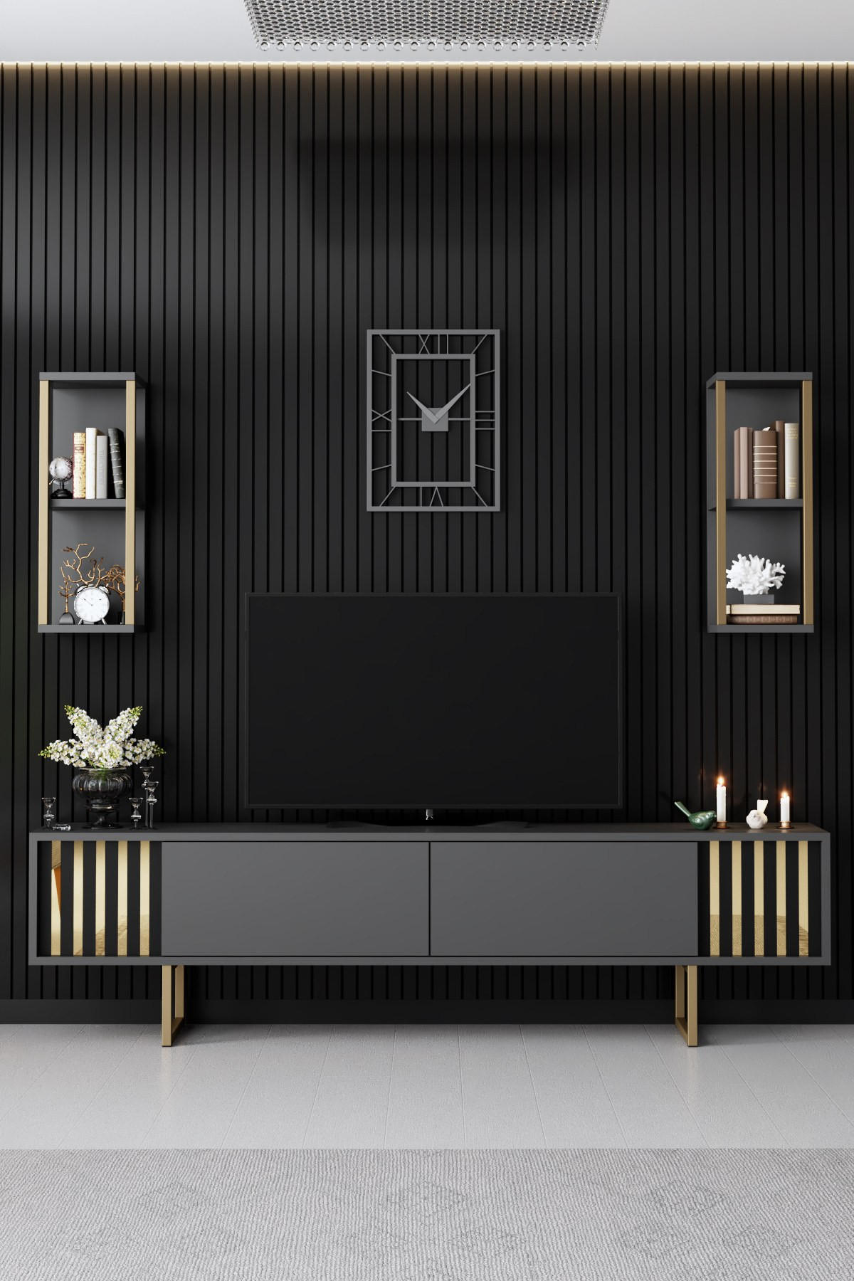 TV-MÖBEL Gold Line Anthrazit-Schwarz - Anthrazit/Schwarz, Holz (180/48/30cm) - Habitat Garten
