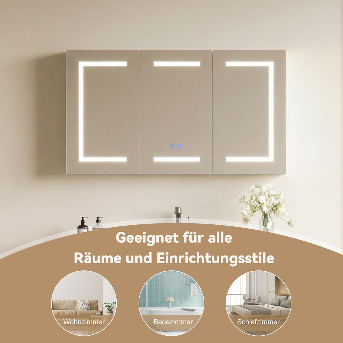 SPIEGELSCHRANK 100 cm LED, Antibeschlag, USB & Papierschlitz - Weiß, Glas (13.5/60/100cm) - SHOPENTRA