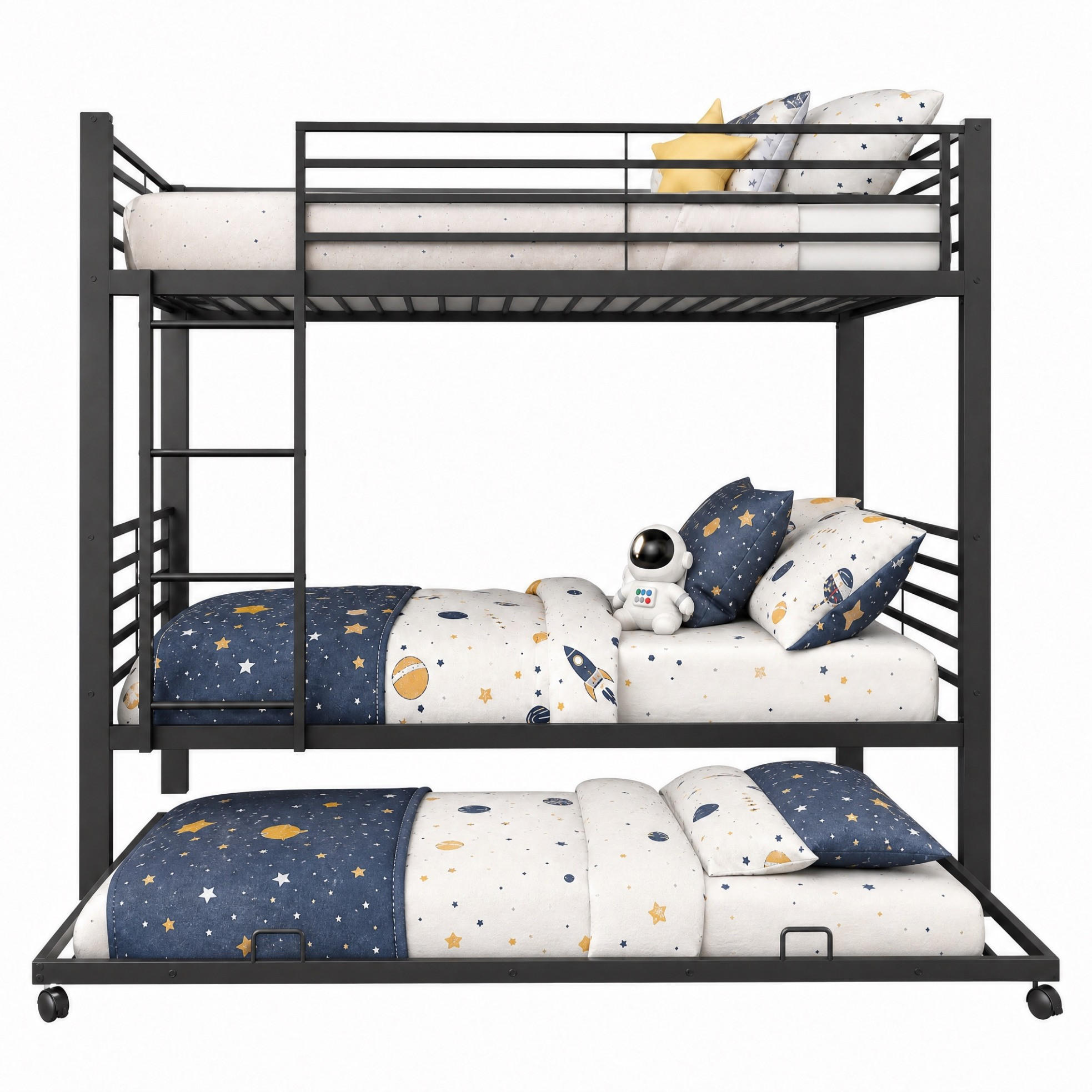 ETAGENBETT 90/200 cm in Schwarz aus Metall mit Bett für 3 Schlafplätze - Schwarz, Metall (90/200cm) - Flora Grace
