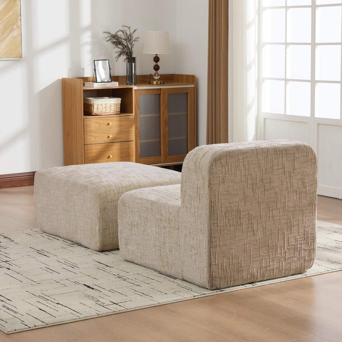 SESSEL DE-35117 mit Ottoman Hellkhaki - Sandfarben, Textil (182.5/73/76.5cm) - ComfortXL
