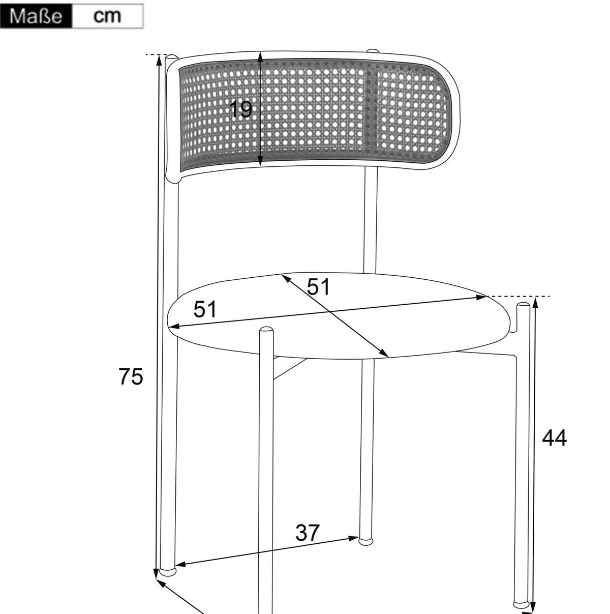 ESSZIMMERSTUHL 2er-Set Samt mit Rattan-Rückenlehne Schwarz - Schwarz, Metall (40/75/45cm) - Meubliv