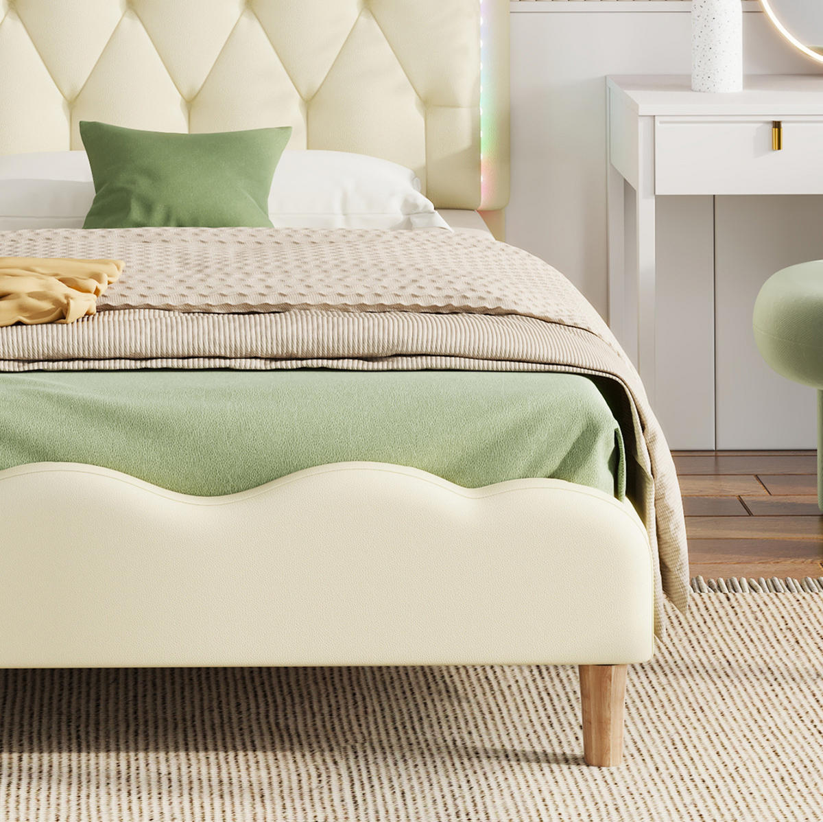 POLSTERBETT 90/200 cm aus PU mit LED-Beleuchtung Beige - Beige, Kunststoff (90/200cm) - Modenvie