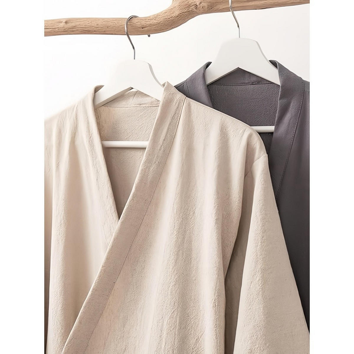BADEMANTEL Baumwolle Leinen, Kimono Stil, Unisex, Weiß, XL - Weiß, Textil (XLnull) - Weltevree