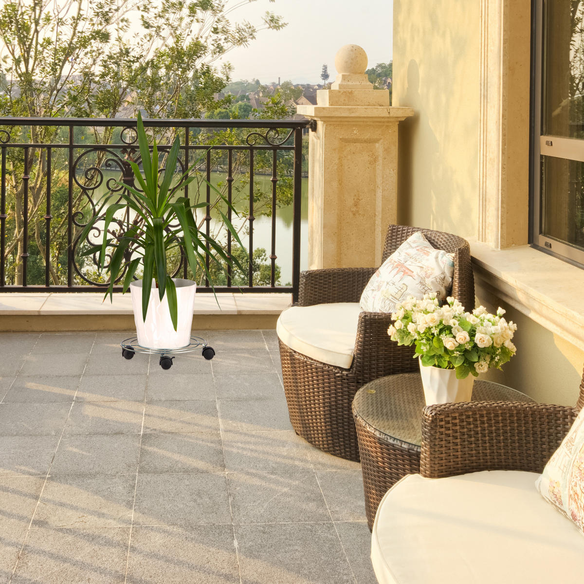 PFLANZENROLLER - Silberfarben, Kunststoff/Metall (32/6/32cm) - Relaxdays