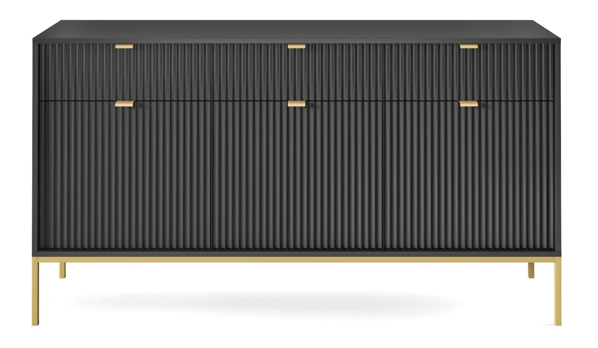 SIDEBOARD Vellore Schwarz mit goldenen Metallbeinen 154 cm - Goldfarben/Schwarz, Holzwerkstoff/Metall (154/83/39cm) - Selsey