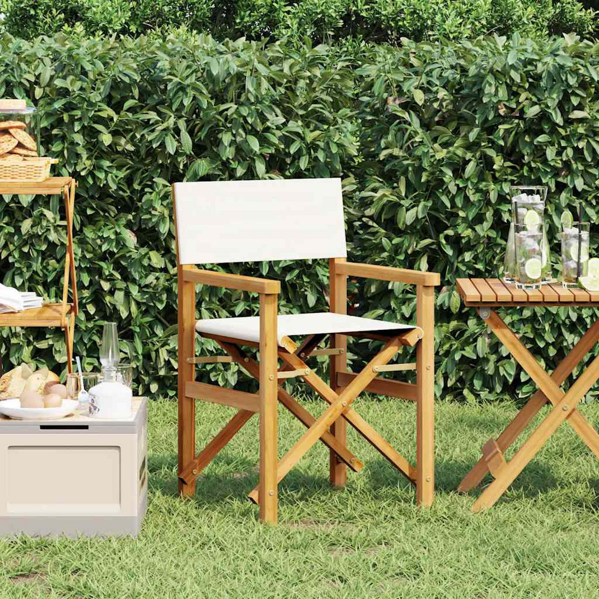 REGIESTUHL Klappbar Creme Massivholz Teak - Creme, Holz (55/85/54cm) - vidaXL