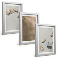 BILDER SET 3er Set - 20x30 cm Silberner Rahmen - Steine Strand natürliche Strukturen - Silberfarben, Kunststoff (20/30cm) - TULUP