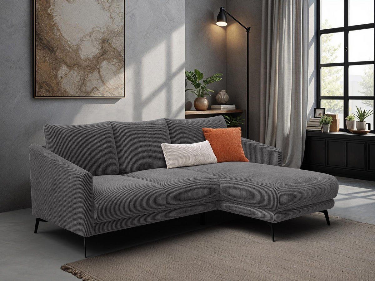 ECKSOFA VILT 3-Sitzer, dunkelgrau - Dunkelgrau/Schwarz, Holzwerkstoff/Textil (221/156cm) - Courtois Laville
