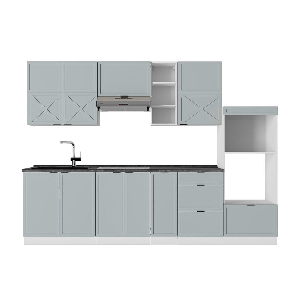 KÜCHENZEILE Fame-Line Hellblau-grau/Weiß 280 cm, AP Anthrazit - Blaugrau/Weiß, Holzwerkstoff (280/81.6/60cm) - Vicco