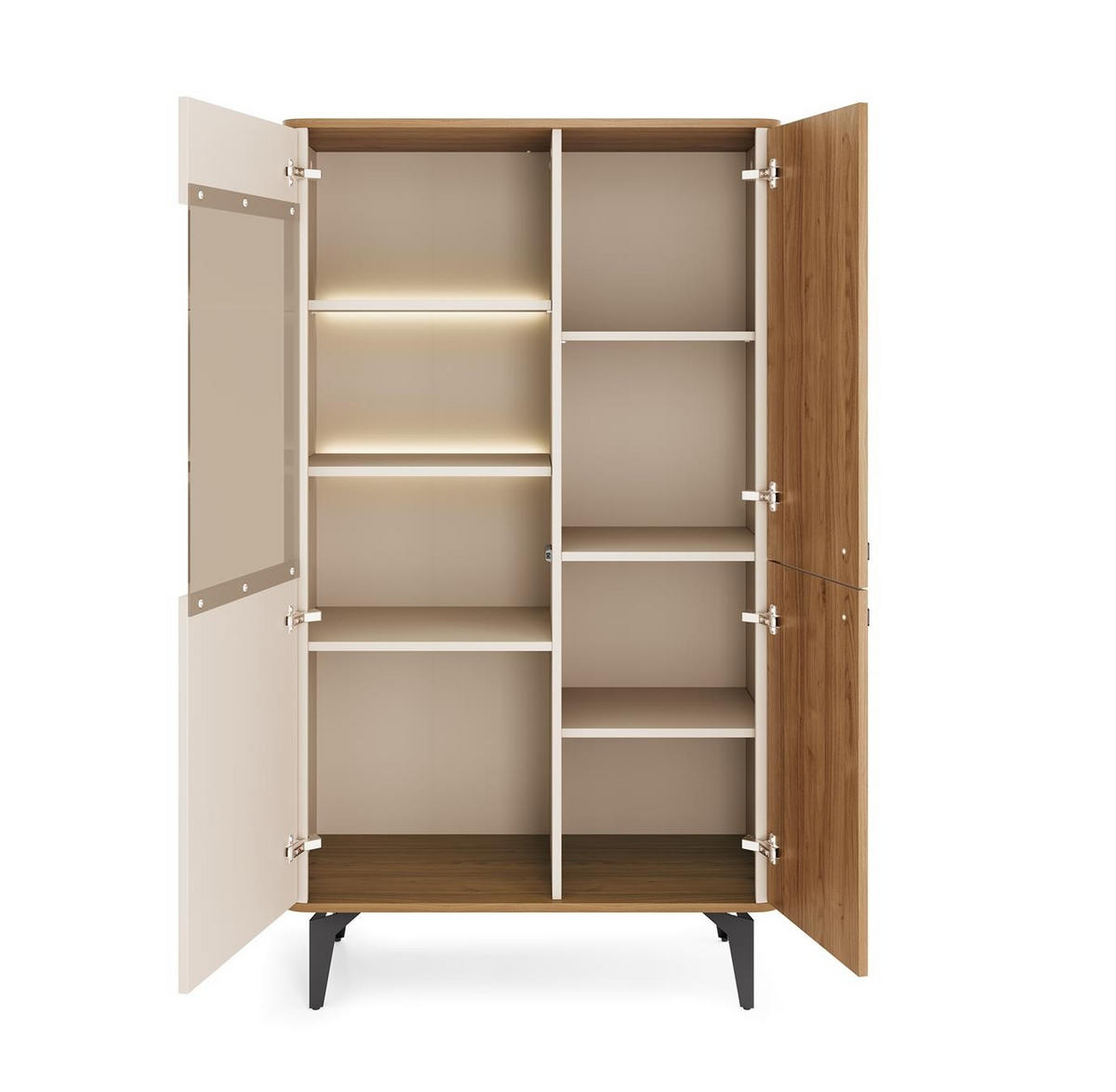 VITRINE Aurena Kaschmir mit Walnuss, mit LED - Schwarz/Braun, Holzwerkstoff (88/156/40cm) - Bettso