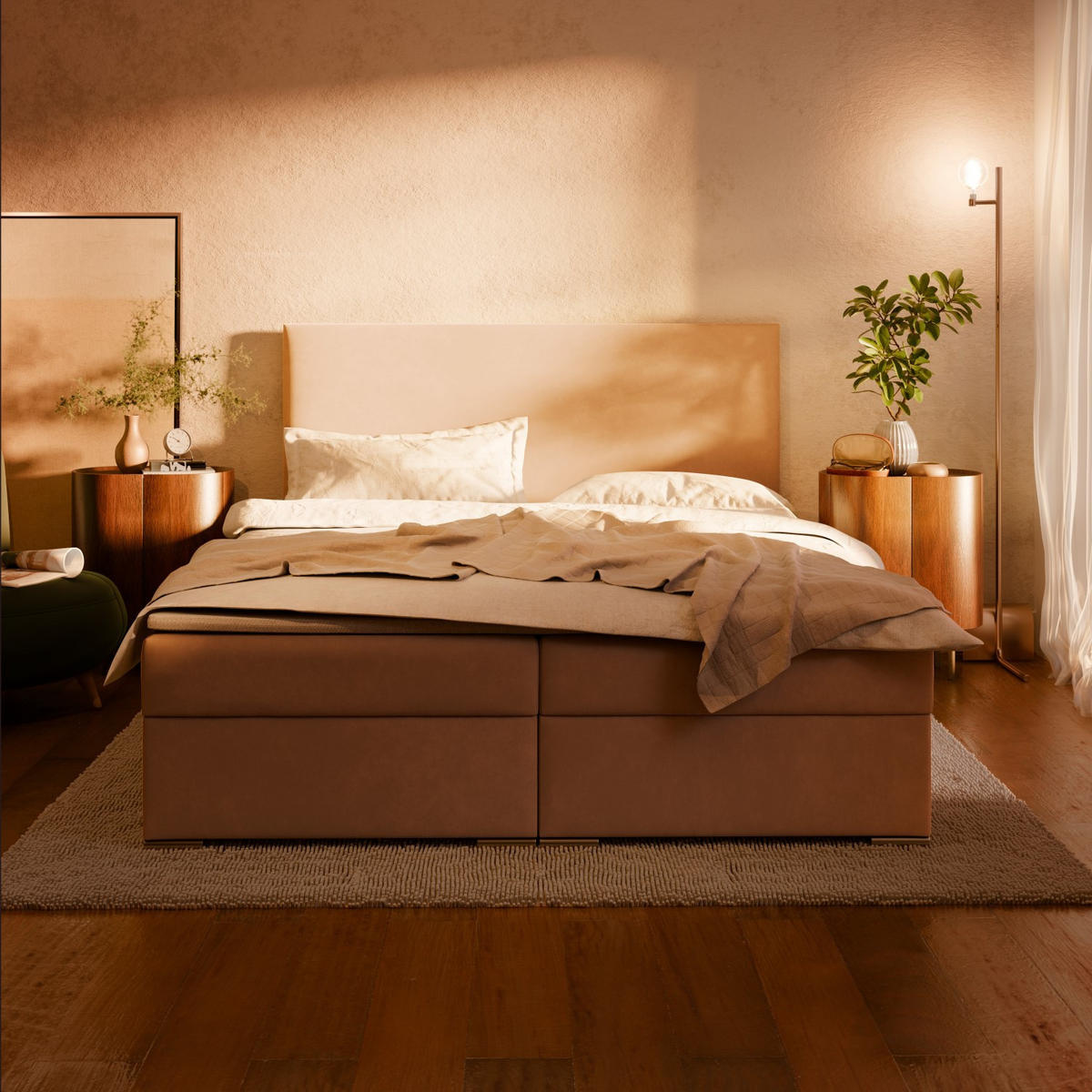 BOXBETT MIT KOPFTEIL 160x200 ZONZA, Braun - Braun, Textil (160/200cm) - Mebligo