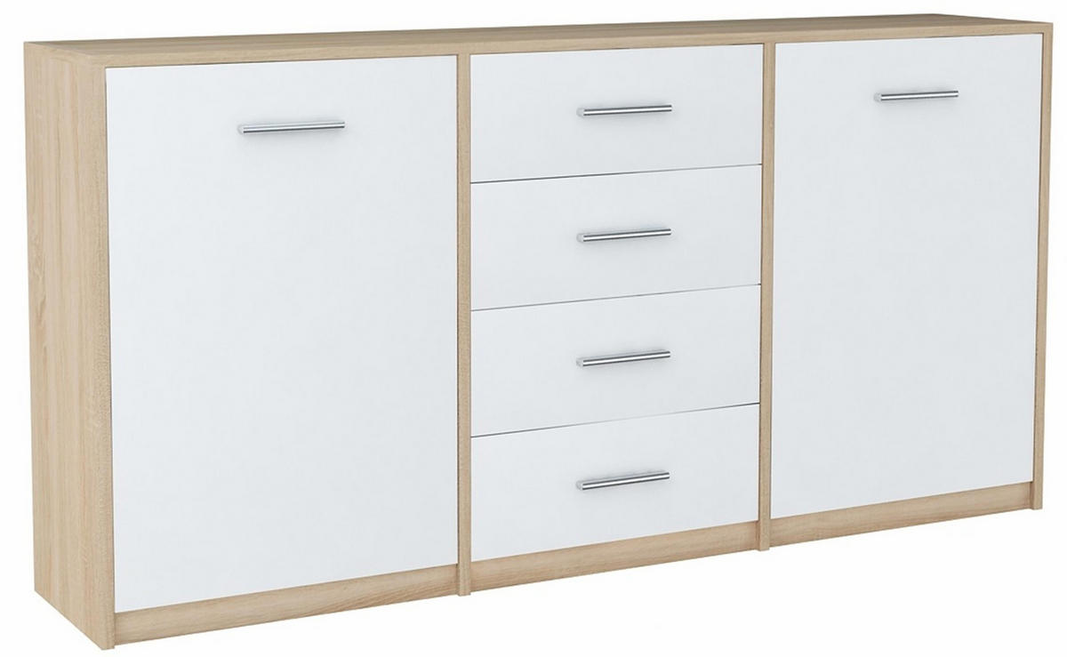 KOMMODE Bodo 2D4S Sonoma Eiche-Weiß 177/35/75 cm - Weiß/Sonoma Eiche, Holzwerkstoff (177/75/35cm)